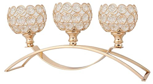 Vidisan Gold Crystal Candle Holders,3 Arms Table Candelabras,Buffet Cabinet Candelabra Ornaments Table Centerpieces for Wedding,Christmas