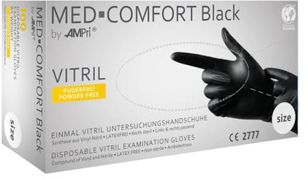 Med-Comfort Vitril - Guantes desechables (1000 unidades, mezcla de vinilo/nitrilo), color negro
