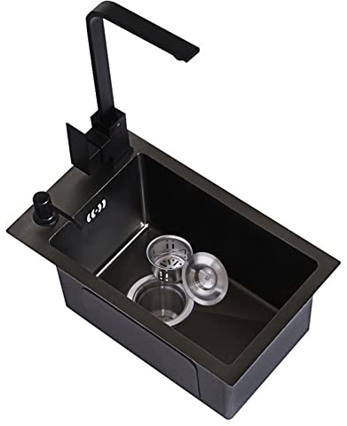 NOYHHAV svart handfat SUS304 rostfritt stål kök renovering pool enkelt handfat litet handfat badrum tvättställ tvätt grönsaker och diskho pool hushåll handfat (38 x 34 x 22 cm, svart)