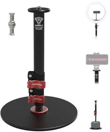 IFOOTAGE Monopode à base ronde Charge utile maximale 10 kg, structure stable en alliage d'aluminium, hauteur 27-56 cm, adaptateur fileté pour lumière vidéo LED