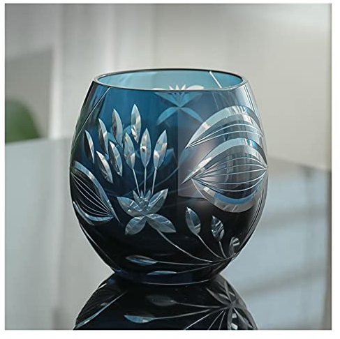 Vasos 10 oz (aproximadamente 320 ml) Vidrio de roca grabado a mano Adecuado for Escocia, ron, ginebra, coñac, vintage cocktails vidrio Vasos de agua Vaso de barra (Color : B)
