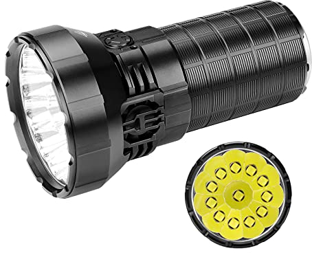 IMALENT MS12mini Linterna LED Recargable 65,000 Lúmenes de Alta Potencia, 12 CREE XHP70.2 LED, Linterna Policial Tactica, Alcance Hasta 1036 Metros, 6 Modos