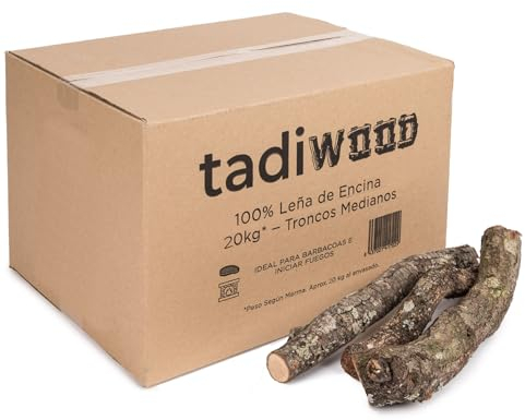 2X~10kg/30L Leña de Encina. Troncos Medios Ideales para Barbacoas, Chimeneas y Estufas. Leña Seca, Poda Controlada, sin plásticos. 100% España.