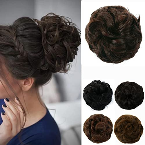 JJstar Large Messy Bun Hair Piece, Curly Wavy Hair Scrunchie for Women | Easy elastic wrap adds fullness and texture to everyday updos; suitable for work, parties, weddings and events