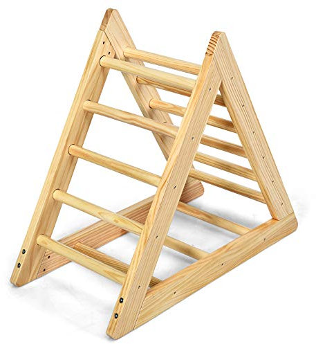 DREAMADE Échelle d'escalade Triangulaire pour Enfants 3 +Ans en Bois, Escaladeur avec Espacement Différent sur 3 Côtés (Naturel)