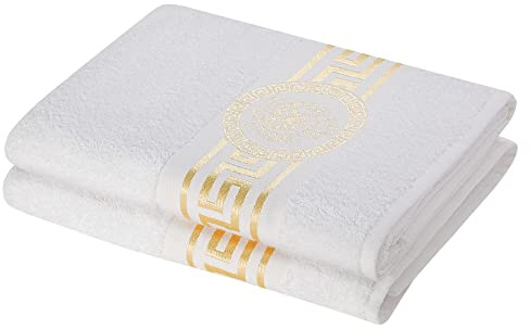 Belle Arti Premium Mäander Löwen & Amphore Handtücher Duschtücher Gästetücher Saunatücher Flauschige Frottee Baumwolle in verschiedenen Größen in Weiss und schwarz (2er Set - 50 x 100 cm, Weiss)