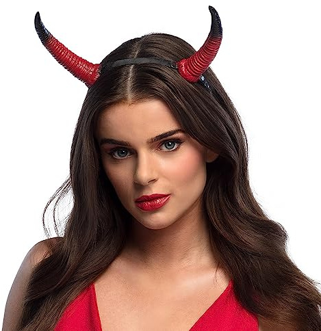MIMIKRY Schaumstoff Teufelshörner Rot/Schwarz auf Haarreif Satanshörner Teufel Teufelin Kostüm-Zubehör