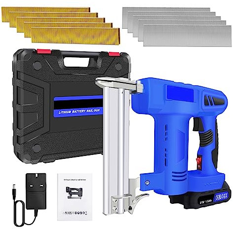 21V Cordless Nailer Gun/Stapler 2 in 1, Brad Nailer with 1.5Ah Battery, One Touch Magazine Release Switch, Firing Speeding(max.80pcs/MIN), for Plywood, Fabrics, Blinds, Fencing, Plastics