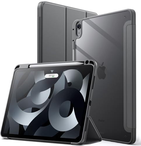 JETech Hülle für iPad Air 11 M4/M3/M2 & Air 5/4 10,9, Dunkelgrau | Für iPad Air 11 (2026-2024) & 10,9 (2022/2020), Transparente Rückseite, Stifthalter, Schlanker Stoßschutz, Dreifach-Ständer