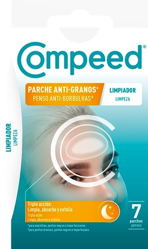 COMPEED Parche Anti-Granos, Tratamiento Acné, Uso Nocturno, Limpia, Absorbe y Exfolia, 7 uds.