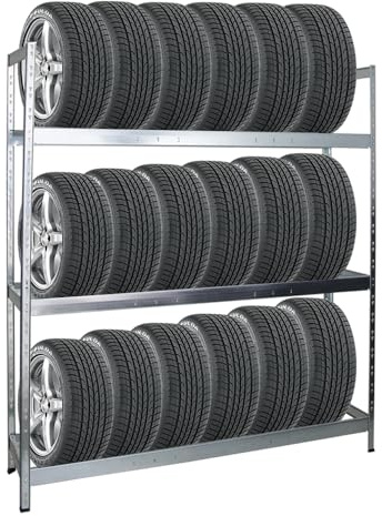 PROREGAL Étagère à pneus Tiger XL | HxLxP 200x180x45cm | Charge Max. 300kg | Jusqu'à 21 pneus | Galvanisé | Porte-Pneu, Rack à pneus, rayonnage, Stockage, Rangement, Support, Atelier, Garage