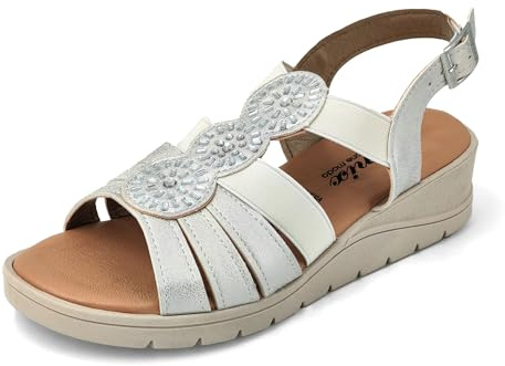 JOMIX Sandali Donna Estive con Zeppa Comodi Eleganti Vera Pelle Elastico Regolabile Antiscivolo Scarpe per Signora
