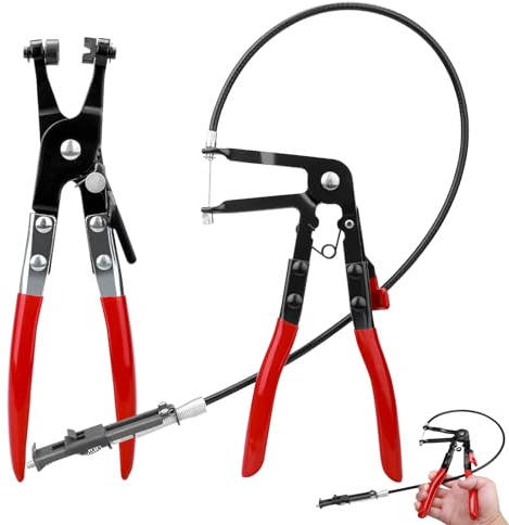2 Stücke Schlauchschellenzange mit Geradem Hals und Schlauchschellenzange mit Bowdenzug 650mm, Federbandschellenzange Schlauchklemmen-Zange Schlauchzangen Set KFZ
