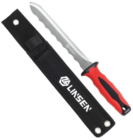 PAXLINSEN 200mm Dämmstoff messer mit Zweischneidiger Klinge aus Edelstahl, Gezacktes Dämmstoff messer mit Zweischneidiger Klinge, Isoliermesser mit Rutschfestem Griff