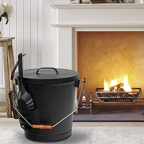 Saicool Ash Bucket with Lid and Shovel, 5.15 Gallon Fireplace Metal Bucket, for Fireplace, Fire Pit, Wood Burning Stove, Grill