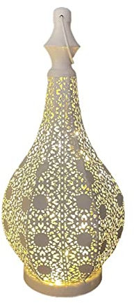 iFutniew Lámpara de mesa de metal de estilo marroquí, funciona con pilas, inalámbrica, con bombilla de luces de hadas para habitación de Navidad A