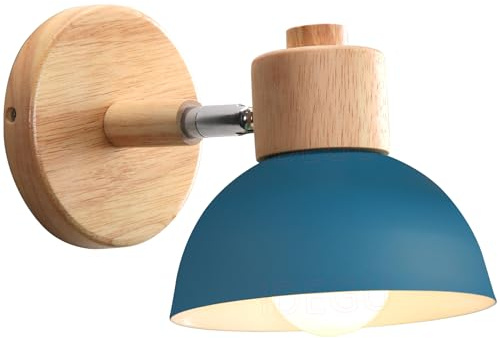iDEGU Lampada da Parete Retrò Vintage Applique da Parete Interno in Metallo e Legno Moderne Faretto da Muro Orientabile E27 Luce da Camera da Letto Soggiorno Corridoio Caffè (1 Pezzo, Blu Oxford)
