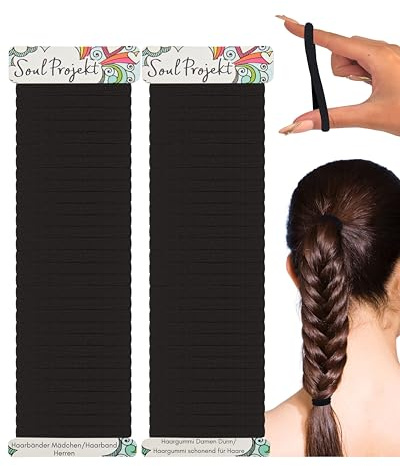 Soul Projekt Schwarz Haargummi Damen und Mädchen für Schulanfang 60pk 4mm | Zopfgummis, Haarbänder & Hair Ties ohne Metall, Haargummis Dick und Dünnes Haar, Hair bands für Kinder und Erwachsene