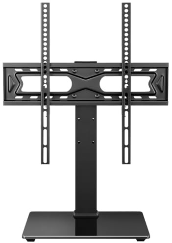 WKWKER Universellt TV-stativ för 27-65 tum LED LCD TV svängbar bordsskiva TV-stativ med 30 graders justerbar höjd med monterad TV-bas med härdat glasbas Max VESA 400 x 400 mm