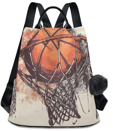 GAIREG Djur apa bär glasögon ryggsäck handväska för kvinnor mode ryggsäck stöldsäker handväska resväska, Tecknat basketbollnät