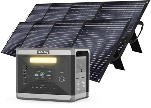 SolarPlay Q2501 Centrale Elettrica Portatile 2160 Wh con Batteria LiFePO4, 2400 W Uscita Continua con Pannello Solare da 2x200 W, Ricarica Solare Rapida, per Backup Casa e Attività All'aperto