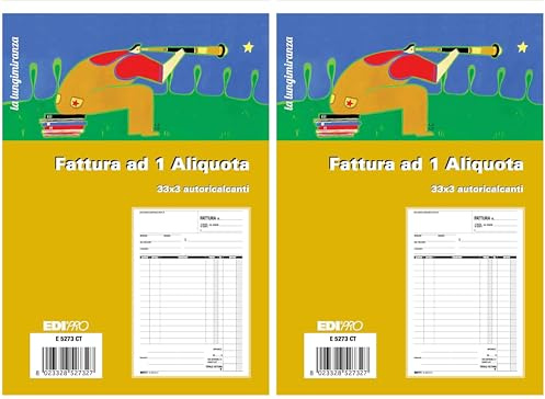 EDIPRO - E5273CT - Blocco fattura 1 aliquota 33x3 autoricalcante f.to 22x14,8 (Confezione da 2)