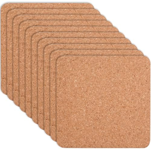 10 Pcs Kork Untersetzer, 5 MM Dick, 10 cm Korkuntersetzer Eckig, Glas Untersetze Ideal für Wohnungen, Büros Bars und Restaurants, Glasuntersetzer Kork Wasserabsorption