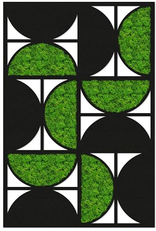 ebenkunst Halbkreis Panel Moosbild – Wanddeko mit Islandmoos aus MDF | Schwarz durchgefärbtes MDF, konserviertes Islandmoos, ca. 33,6 x 50 cm, 6 Moosfarben, Made in Germany
