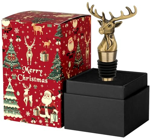 LKKCHER Weihnachtsgeschenke für Männer Frauen, Hirschkopf Weinflaschenverschluss, Vintage Hirschkopf Weinstopfen für Weinflaschen, Weihnachtsgeschenke Wein Geschenke für Männer Frauen, Jäger, Vater