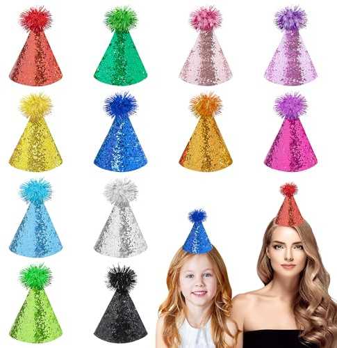JpGdn 12PCS Dog Birthday Party Cone Hats for Large XL Breed Giant with Pompons Adjustable Headband for Holiday Birthday Wedding Costume Accessories