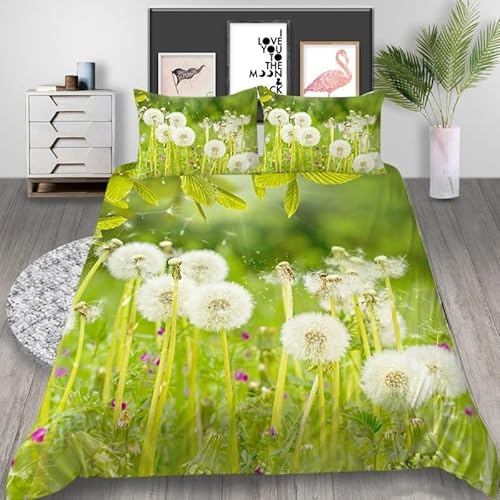 BSYYZQC Bettwäsche 160x200 LöWenzahn Bettbezug Anlage Bettwäsche-Sets Mikrofaser, 1 Bettbezüge und 2 Kissenbezüge 80x80 cm, Bettwaesche 3 Teilig Mit ReißVerschluss