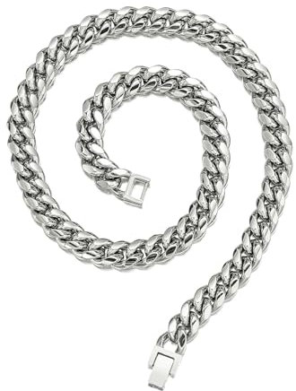 Beydodo Hip Hop Kette Herren 76CM ohne Anhänger, Panzerkette Cuban Chain 14MM Halskette Edelstahl Silber Freundschaftskette Personalisiert
