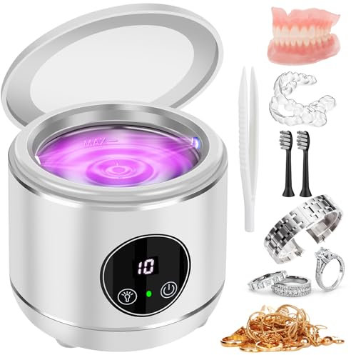 Pulitore a ultrasuoni U-V per protesi, EnGiTores macchina per la pulizia ultrasuoni per protesi paradenti allineatori testine per spazzolini dispositivo pulizia ultrasuoni per tutti apparecchi (white)