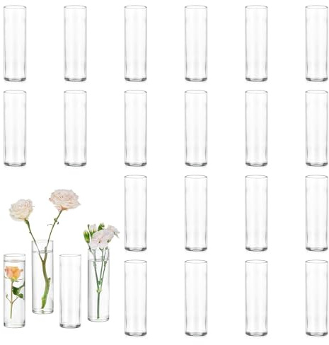 Glasseam Vase Cylindrique en Verre pour Table: 24 Petits Vases à Boutons pour Centre de Table de Mariage, Décoration de Table pour la Maison - Vase à Fleurs Moderne et Transparent pour Rose Tulipe