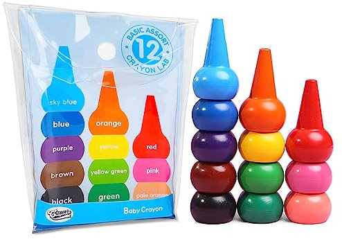 Kleinkinder Wachsmalstifte, 12 Farben Stapelbares Handflächengriff Wachsmalkreide, Finger Buntstifte Zeichnung, Wasserfest Farbstifte Zeichenstift, Geschenke Spielzeuge für Kinder üben Malerei