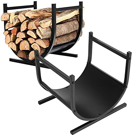 Qcwwy Brennholz-Lagerregal, Schmiedeeiserner Kamin-Holzscheithalter, Brennholz-Organizer, Brennholz-Stapler-Halter für Drinnen und Draußen, Terrasse, Terrasse, Holz-Brennholz-Lagerung