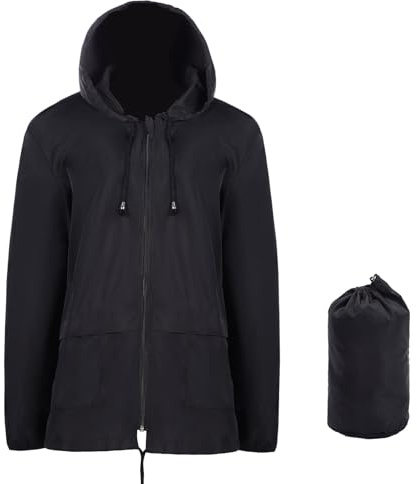 Lancry Lightweight Waterproof Jacket Women, Packable Raincoat Rain Jacket Hooded for Outdoor Hiking, Running, Cycling (L, Black)