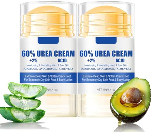 Urea 60% Fußcreme Stick - 2PCS 40g Hornhautentferner Creme Fußpflegecreme - Handcreme, Bodylotion mit Säure, Aloe Vera - Creme für rissige Fersen und trockene Haut, tiefe Feuchtigkeit (2)