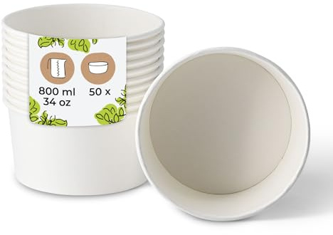 BIOZOYG Salatschale 50 Stück 800 ml weiß - Bowl Schüssel Suppenschalen Einwegschalen to go - Einweggeschirr Deli Container Bowl to go - Kartonschale Einweg Mealprep Suppenbehälter