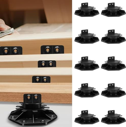 shaojian Paquete de 10 soportes ajustables para cubierta, pedestal, pavimentadora, base de polipropileno, negro, soportes de elevación para mantener los paneles de plataforma estables (30-60 mm)