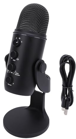Locadence Microphone de Jeu, Micro de Condenseur PC Dynamique USB avec Une Fonction Muette Rapide Lumière Ambiante, Fiche et Lecture de Micro de Podcast Réglable pour Streaming