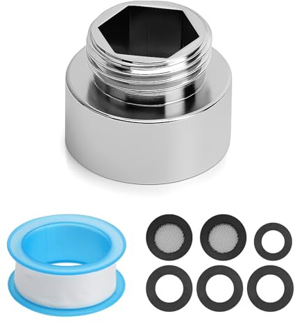 Adaptateur aérateur de robinet en laiton pour machine à laver lave-vaisselle raccord de tuyau fileté avec adaptateur aérateur de robinet G1/2 mâle x G3/4 femelle avec 6 joints et ruban de Téflon