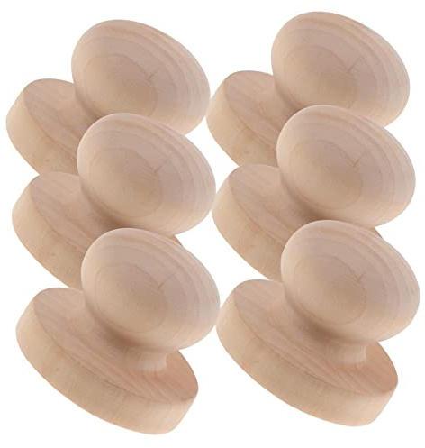 Mango de Sello de Madera Asa Redonda Tallada, 6 Piezas | Color Beige, Acabado Pulido y Cómodo, Recambio Fácil para Cabezales de Sello, Uso DIY