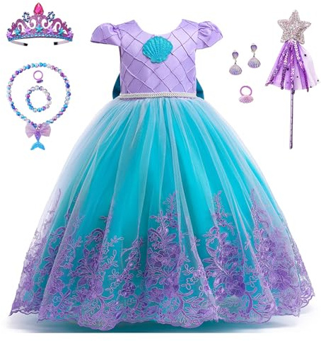 Luckyou Robe Princesse Fille Deguisement Princesse pour enfant et Accessoires pour FêTe Anniversaire Halloween NoëL Carnaval Cosplay Costume Purple，110cm