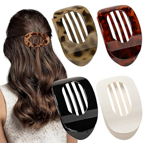 4 Pinces Cheveux, Pince Cheveux Femme Plate, Pinces à Cheveux au Design Courbé pour S'allonger et Conduire, Pince Cheveux Et Forte Tenue