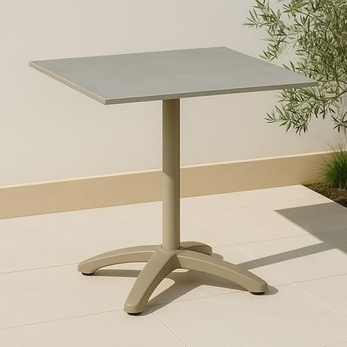 IDIMEX Gartentisch MASA mit Steinplatte 70x70 cm, Champagner – wetterfester Balkontisch mit Sintersteinplatte und stabilem Gestell UV beständig, ideal für 2 Personen