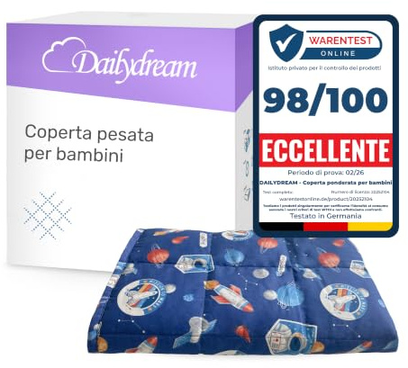 Dailydream Gewichtsdecke Kinder 90x120cm, 2,5 kg, Baumwolle, Motiv Space | Gewichtsdecke für Kinder mit atmungsaktiver Baumwoll-Außenschicht, Glasperlenfüllung und doppelt vernähten Kammern.