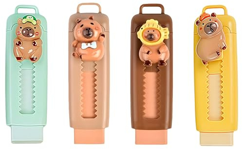 4 Stück Capybara Einziehbarer Radiergummi Kinder Capybara Lustige Radiergummis Tiere Einziehbarer Push Pull Radiergummi für Kinder, Studenten