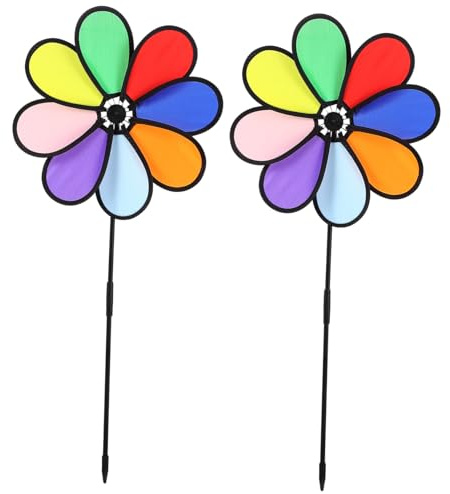 AKOOSY 2pièces Girouettes Forme De Fleurs Colorées Lot pour Extérieur Arc-Ciel Décoration De Pelouse Jardin