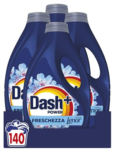 Dash Power Detersivo Liquido Lavatrice, 140 Lavaggi (4x35), Freschezza Di Lenor, Risveglio Primaverile, rimuove addirittura gli odori di sudore vecchi di 7 giorni, per una pulizia impeccabile